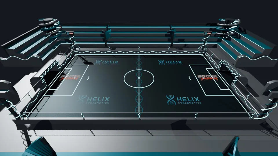 Helix arena with cyan lighting