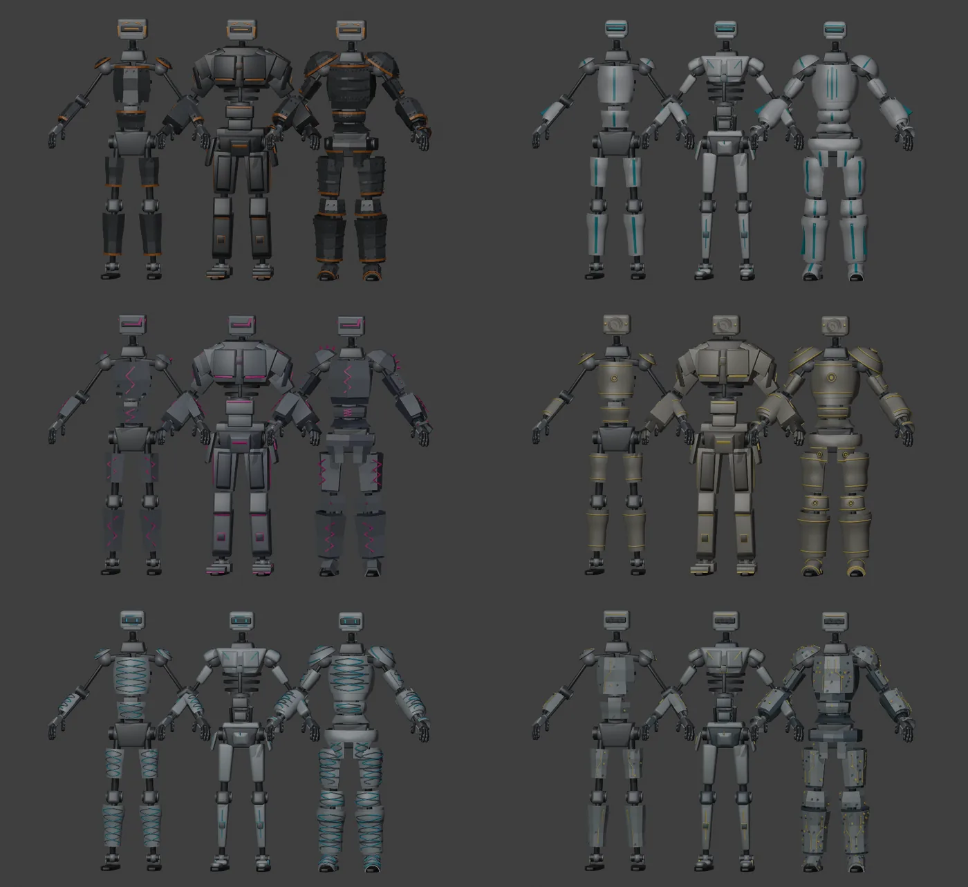 Light, standard and heavy armour sets from each manufacturer